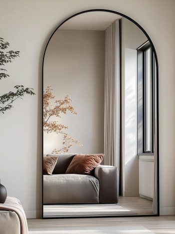 Arched Full Length Mirror, 76"x34", Large Floor Mirror with Stand, Full Body Mirror Standing for Leaning Hanging Bedroom, Living Room,Dressing Room, Aluminum Alloy Frame, Black