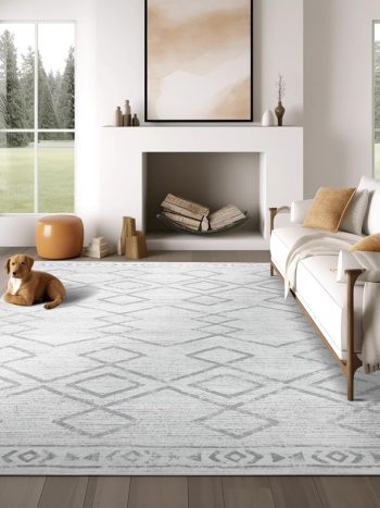 jinchan Moroccan 8x10 Area Rugs for Living Room - Machine Washable Soft Modern Geometric Stain Resistant Ultra-Thin Low-Pile Large Rug Non-Slip Carpet for Bedroom Kitchen Dining Room (8x10ft,Grey)