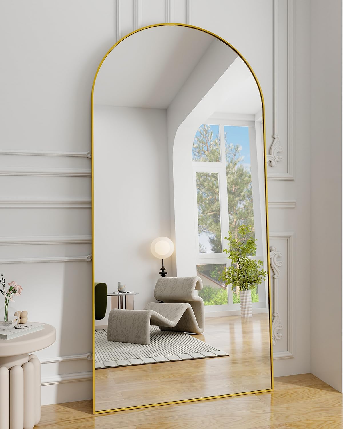 Koonmi 30″x71″ Arched Full Length Mirror, Gold Large Floor Mirror with Aluminum Alloy Frame, Standing Hanging or Leaning Wall-Mounted Full Body Mirror for Living Room and Bedroom