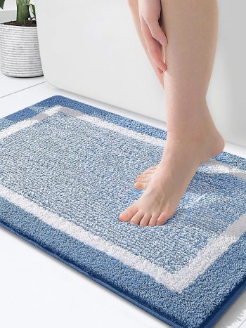 OLANLY Bathroom Rugs 24x16, Extra Soft and Absorbent Microfiber Bath Mat, Non-Slip, Machine Washable, Quick Dry Shaggy Bath Carpet, Suitable for Bathroom Floor, Tub, Shower (Small, Blue)