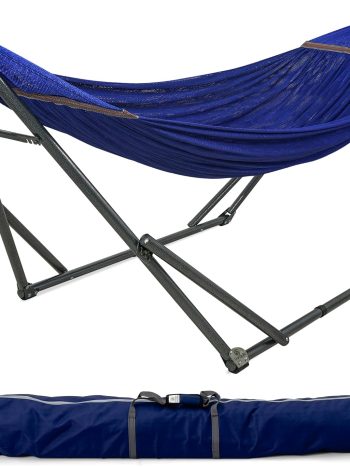 Tranquillo Camping Hammock and Stand, Collapsible Camping Hammock and Stand, 600 lbs Capacity Foldable Hammock for 2 Persons, Premium Noiseless No Screws Heavy Duty Multifunctional Stand, Blue